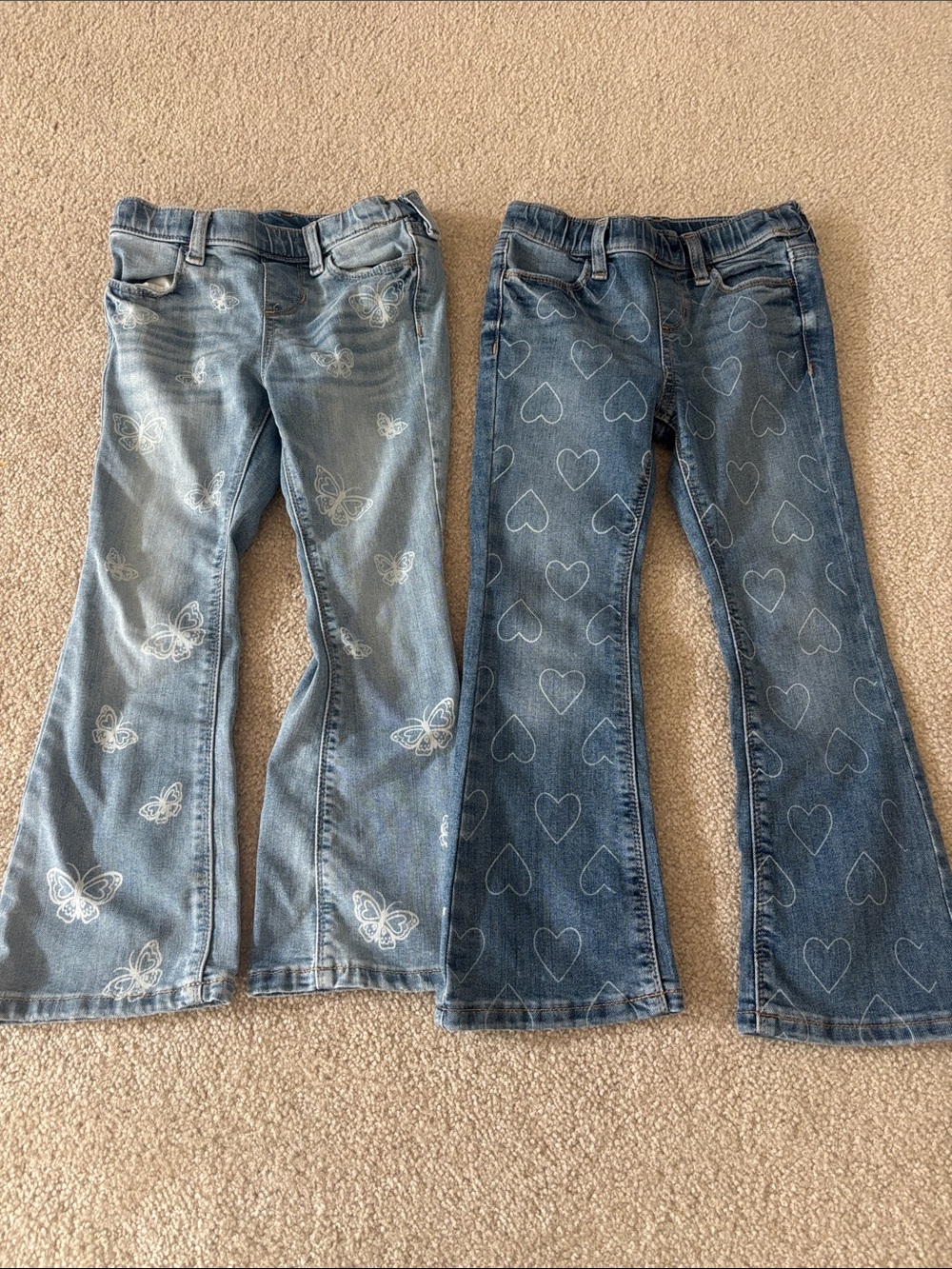 Tucker + Tate Girls' Blue Denim Flare Jeans with Heart & Butterfly Prints